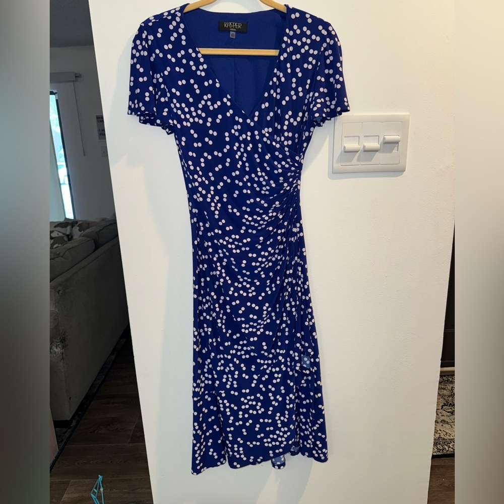 Kasper Navy and White Patterned Midi Dress